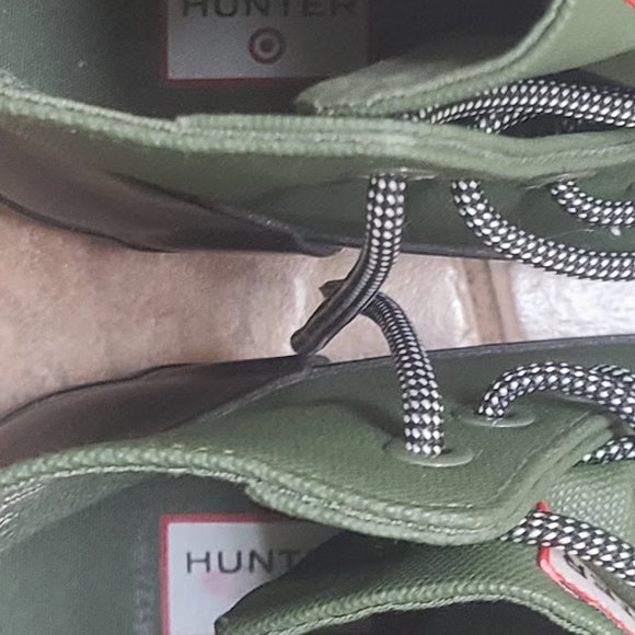 HUNTER GREEN CANVAS & BLACK LEATHER TOE MEN'S RAIN BOOTS/SIZE 12/EXCELLENT COND. - Picture 3 of 11